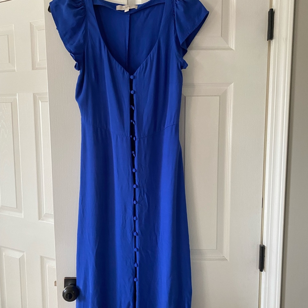 LOFT Royal Blue Sheath Dress with Flutter Sleeves for Wedding Guest